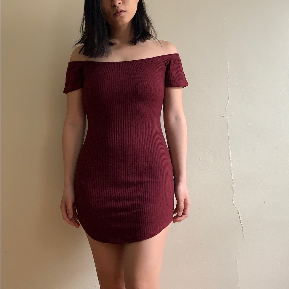 ICE Fashion maroon off the shoulder mini dress, M